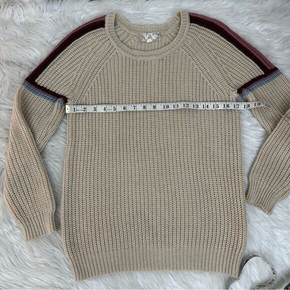 Pink Rose Women’s Tan Streetwear Crew Neck Long Sleeve Ribbed Knit Sweater M/C34 - Picture 10 of 11